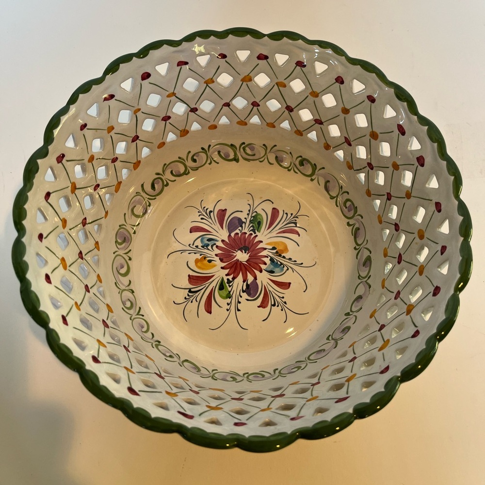 Vintage Hand-painted Ceramic Fruit Bowl from Portugal